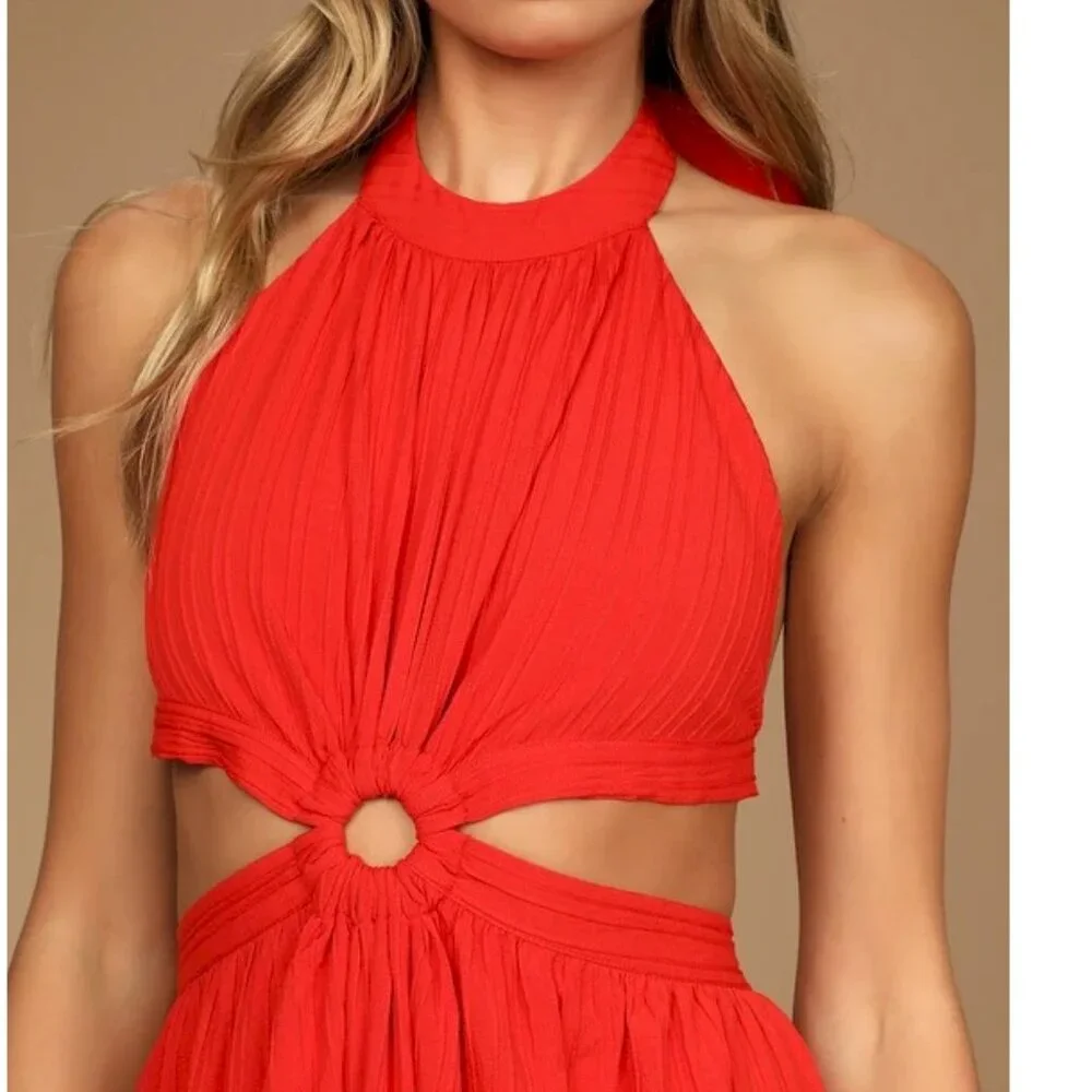 Lulus Island Vacay Red Tie-Back Maxi Dress Size XS New with Tags NWT_3